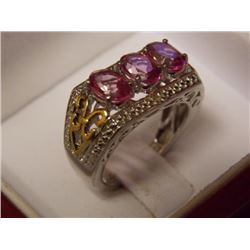 RING - CLASSIC TRINITY STYLE RING 2.88TCW WITH PINK TOPAZ AND .02TCW DIAMONDS IN STERLING SILVER SET