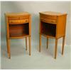 Image 1 : A pair of satinwood bow fronted bedside tables, each with brushing slide and drawer above recess,...