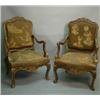 Image 1 : A pair of Louis XV style giltwood open armchairs, carved throughout with acanthus leaf scrolls, o...