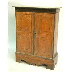 A 19th Century continental mahogany miniature cabinet, with ebonised stringing and bracket feet....