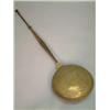 Image 1 : A late 17th Century brass warming pan, engraved with 3 castles having wrought iron handle and oni...