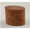 Image 1 : A George III satinwood and marquetry tea caddy, of oval form, inlaid with a shell and ribbon tied...