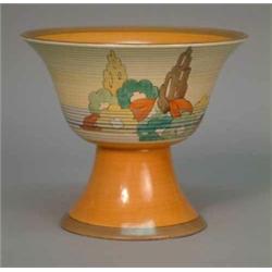 A Clarice Cliff Capri-pattern pedestal bowl, Bizarre back-stamp, 7.75in....