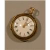 Image 1 : A mid 18th century repeating pair case pocket watch with worn gilt copper and shagreen outer case...