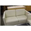 Image 2 : WHITE LEATHER SOFA SET, 2 ARM CHAIRS AND LOVE SEAT