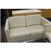 Image 2 : WHITE LEATHER SOFA SET, 2 ARM CHAIRS AND LOVE SEAT