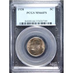 1938 JEFFERSON NICKEL, PCGS MS-66 FULL STEPS