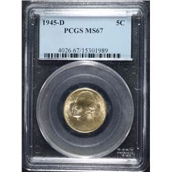 1945-D JEFFERSON NICKEL, PCGS MS-67  TOUGH!