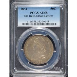 1834 BUST HALF DOLLAR, PCGS AU-58