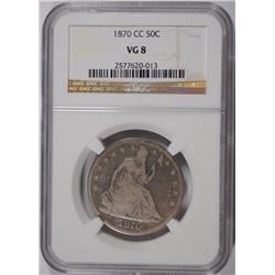 1870-CC SEATED HALF DOLLAR, NGC VG-8  RARE!!