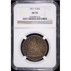 1871-S SEATED HALF DOLLAR, NGC AU-55