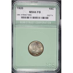 1920 MERCURY DIME NTC SUPERB GEM BU FB