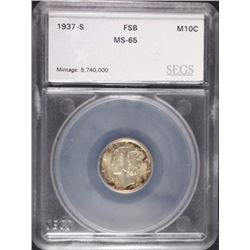 1937-S MERCURY DIME SEGS GEM BU FB