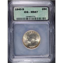 1940-S WASHINGTON QUARTER ICG MS-67