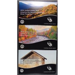 3 - SILVER PROOF QUARTER SETS - AMERICA THE BEAUTIFUL - -2013 - 2014 - 2015