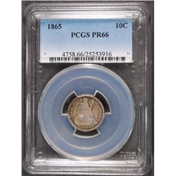 1865 SEATED DIME, PCGS PR-66  RAINBOW COLORS, RARE!!  PCGS PRICE GUIDE=$3900.00