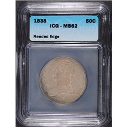 1838 REEDED EDGE HALF DOLLAR, ICG MS-62