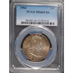 1961 FRANKLKIN HALF DOLLAR, PCGS MS-66 FBL RARE! POPULATION OF (10) NONE HIGHER!