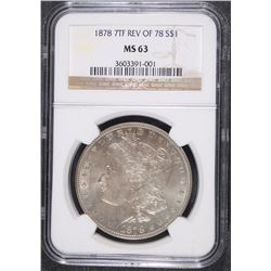 1878 7TF REVERSE OF 78 MORGAN SILVER DOLLAR, NGC MS-63