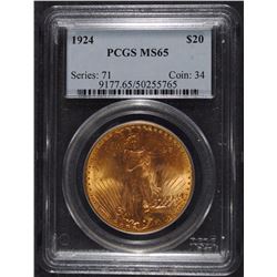 1924 $20.00 ST. GAUDENS GOLD, PCGS MS-65 GEM!