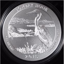 2015 American the Beautiful 5 oz SILVER UNC COIN - BOMBAY HOOK NAEL PARK