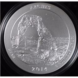 2014 America the Beautiful Five Ounce Silver Uncirculated Coin ARCHES NATL PARK