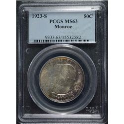 1923-S MONROE HALF DOLLAR PCGS MS63