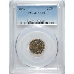 1889 THREE CENT NICKEL PCGS PROOF 66! SUPERB!