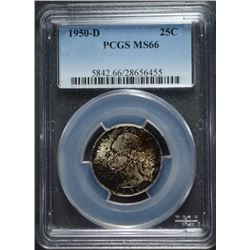 1950-D WASHINGTON QUARTER PCGS MS66 SUPERB COLORS!