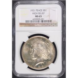 1921 PEACE DOLLAR NGC MS65 GEM! RARE!