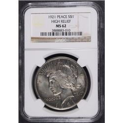 1921 PEACE DOLLAR NGC MS62