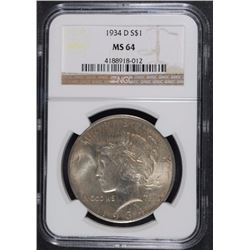 1934-D PEACE DOLLAR NGC MS64