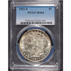 1921-S MORGAN SILVER DOLLAR PCGS MS64