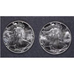 ( 2 )  GEM BU 1987 AMERICAN SILVER EAGLES,  BETTER DATE
