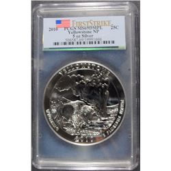 2010 5 Oz. SILVER YELLOWSTONE NATIONAL PARKS QUARTER, PCGS MS-69-DMPL 1st STRIKE
