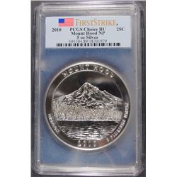 2010 5 Oz. SILVER MOUNT HOOD NATIONAL PARKS QUARTER, PCGS CHOICE BU FIRST STRIKE