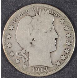 1913 BARBER HALF DOLLAR GOOD KEY DATE