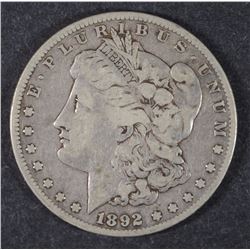 1892-S MORGAN SILVER DOLLAR, FINE+  KEY DATE