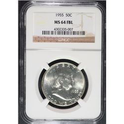 1955 FRANKLIN HALF DOLLAR, NGC MS-64 FBL
