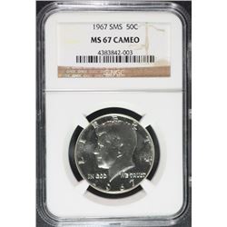 1967 SMS KENNEDY HALF DOLLAR, NGC MS-67 CAMEO!!