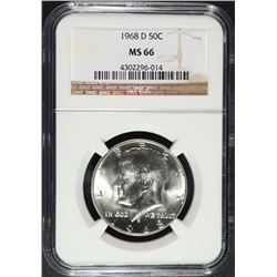1968-D KENNEDY HALF DOLLAR, NGC MS-66