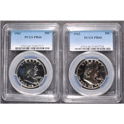 ( 2 ) 1962 FRANKLIN HALF DOLLARS PCGS PR-66