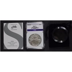 2006-W BURNISHED AMERICAN SILVER EAGLE, ICGA PERFECT GEM BU, WITH ORIG BOX/COA