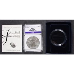 2015-W BURNISHED AMERICAN SILVER EAGLE ICGA PERFECT GEM BU, WITH ORIG BOX/COA