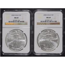 ( 2 ) 2004 AMERICAN SILVER EAGLE, NGC MS-69