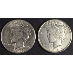 1925-S & 1935-S PEACE DOLLARS - AU