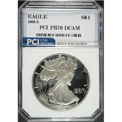 1989-S AMERICAN SILVER EAGLE PCI GRADED PERFECT PROOF DCAM