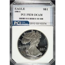 1990-S AMERICAN SILVER EAGLE PCI GRADED PERFECT PROOF DCAM