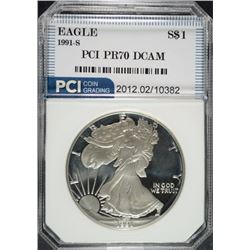 1991-S AMERICAN SILVER EAGLE PCI GRADED PERFECT PROOF DCAM