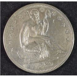 1859-S SEATED HALF DOLLAR, AU+  TOUGH DATE